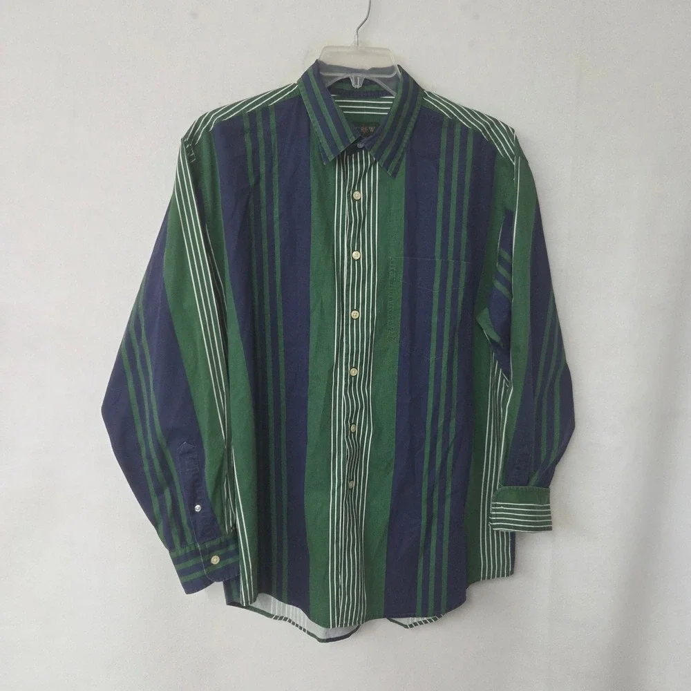 J. Crew Oarsman Button Down Shirt Mens Large Blue Striped Long Sleeve Vintage‎